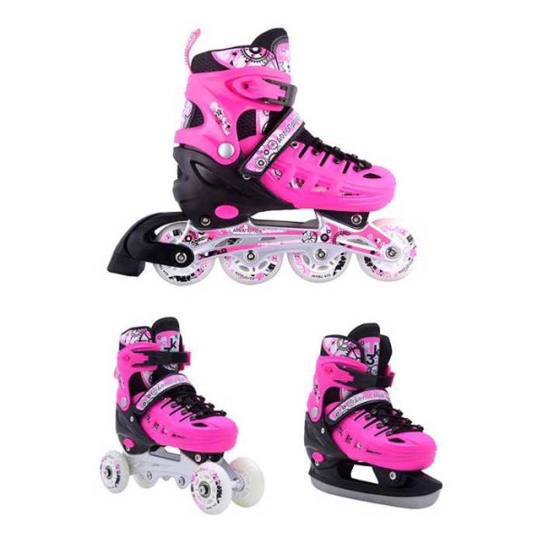 Αθλοπαιδιά 10305 Αυξομειούμενα Πατίνια/Roller Skates/Παγοπέδιλα 3 σε 1 - Ρόζ