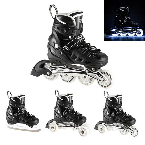 Αυξομειούμενα Roller NH 10905 ΣΕΤ 4 ΣΕ 1 INLINE SKATES NILS EXTREME Μαυρο LED